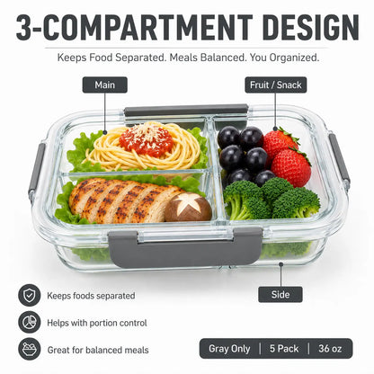 5-Pack (36oz) Borosilicate Glass Meal Prep