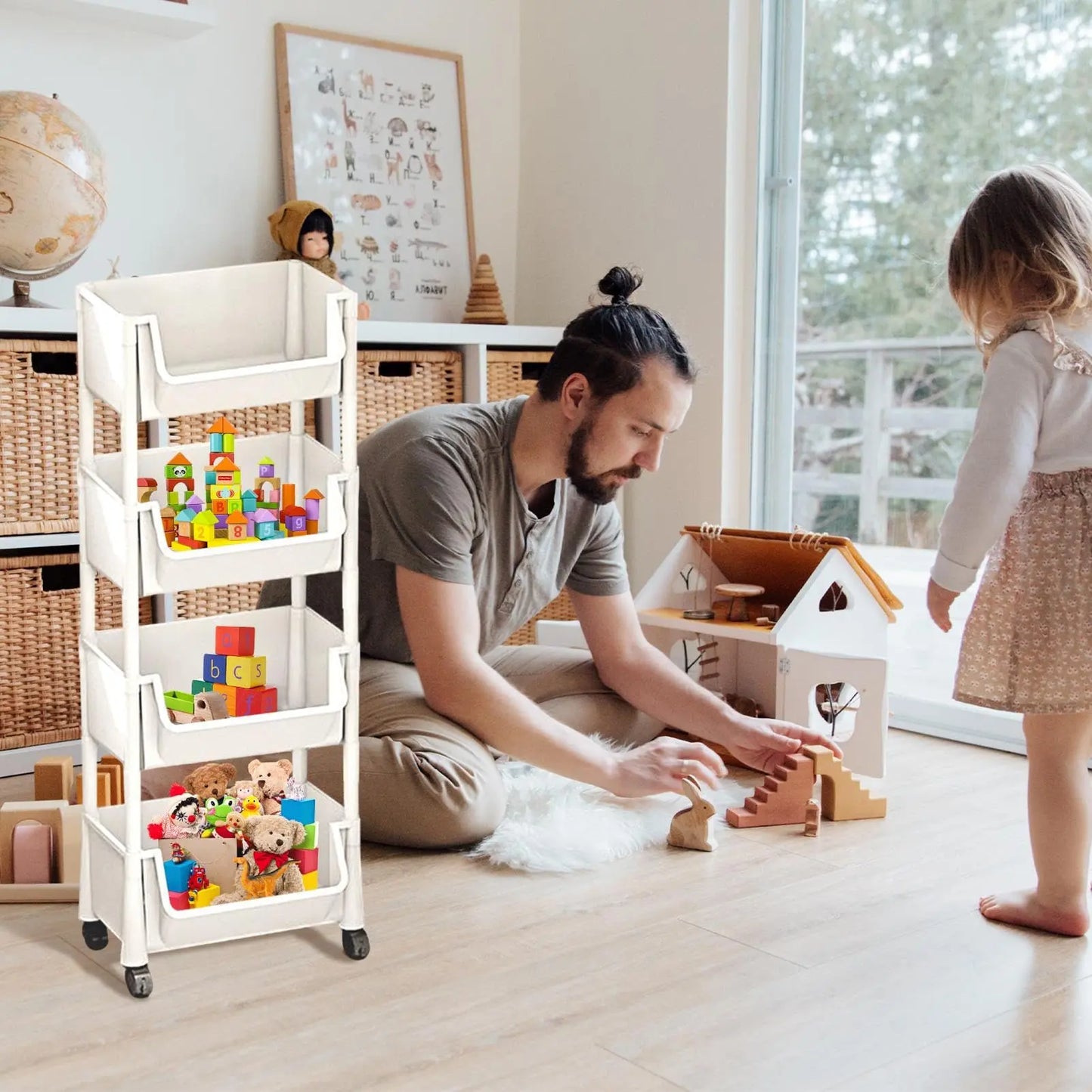 Multifunctional Multi-Layer Plastic StorageCartwith Wheels