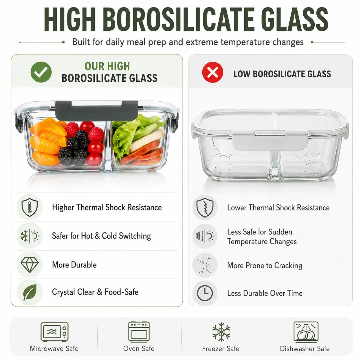5-Pack (36oz) Borosilicate Glass Meal Prep