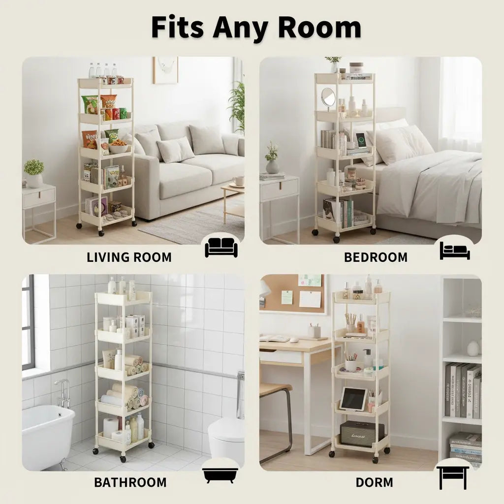 Multifunctional Multi-Layer Plastic StorageCartwith Wheels