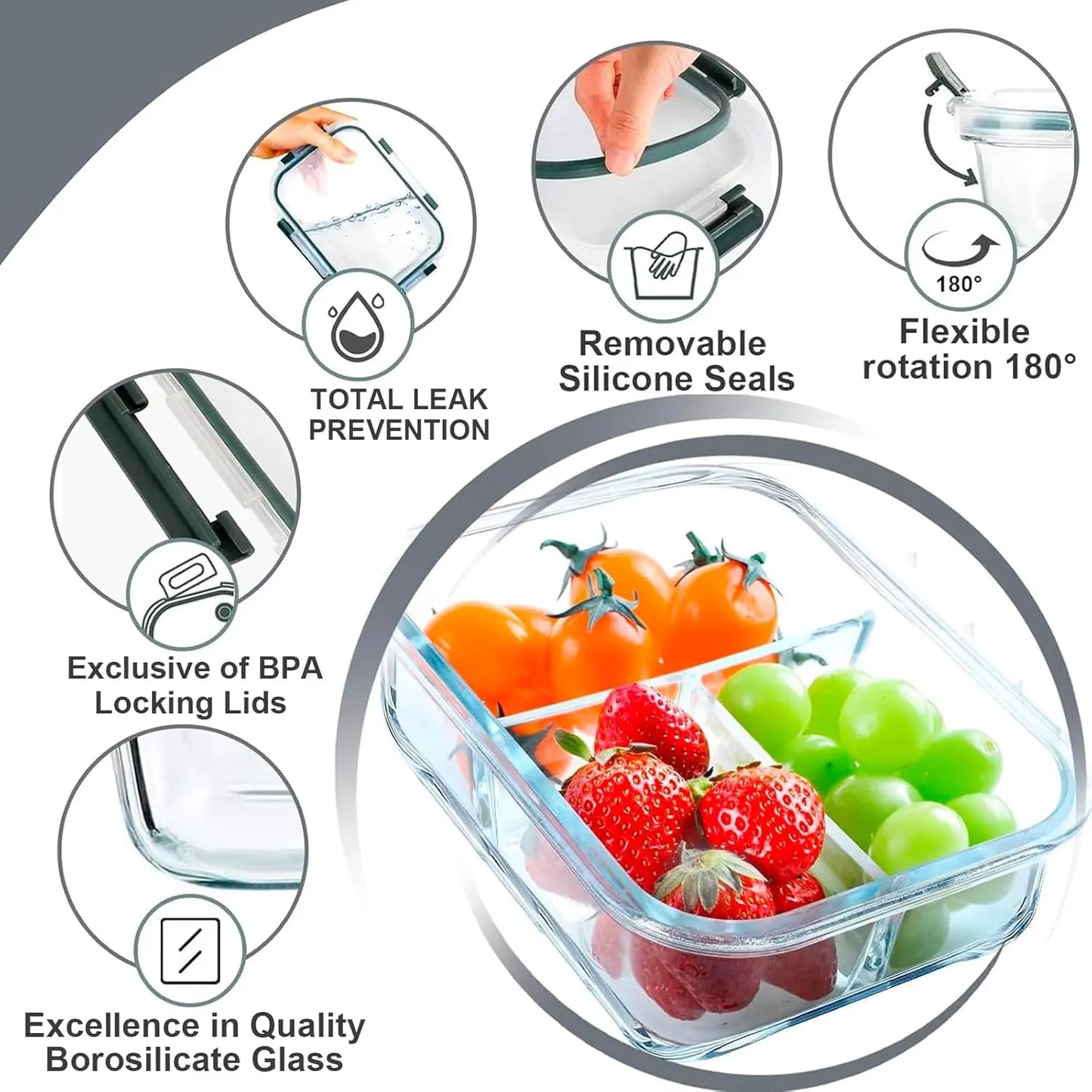5-Pack (36oz) Borosilicate Glass Meal Prep