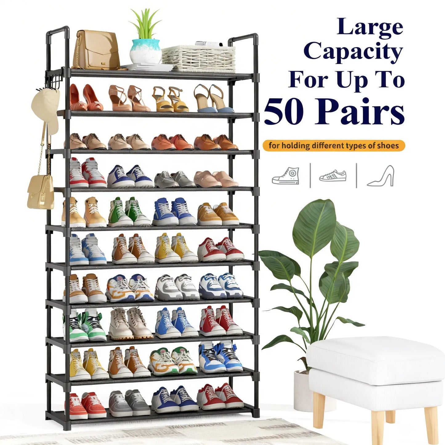 3-10-Tier Shoe Organizerwith Side Handles