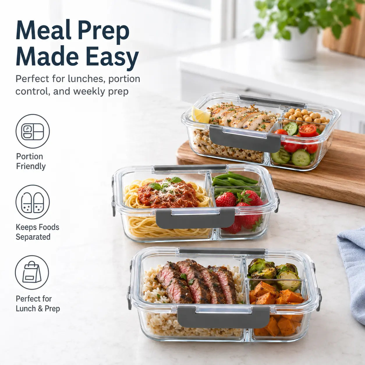 5-Pack (36oz) Borosilicate Glass Meal Prep